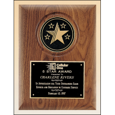 American Walnut Plaque with 5 Star Medallion American Walnut Plaque with 5 Star Medallion