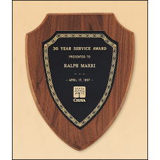 American Walnut Shield Plaque with a Black Brass Plate
