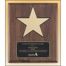 Walnut Stained Piano Finish Plaque with 8 Gold Star