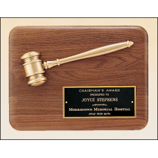 American Walnut Plaque with Antique Bronze Gavel