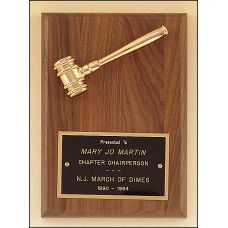 American Walnut Plaque with Gold Tone Metal Gavel